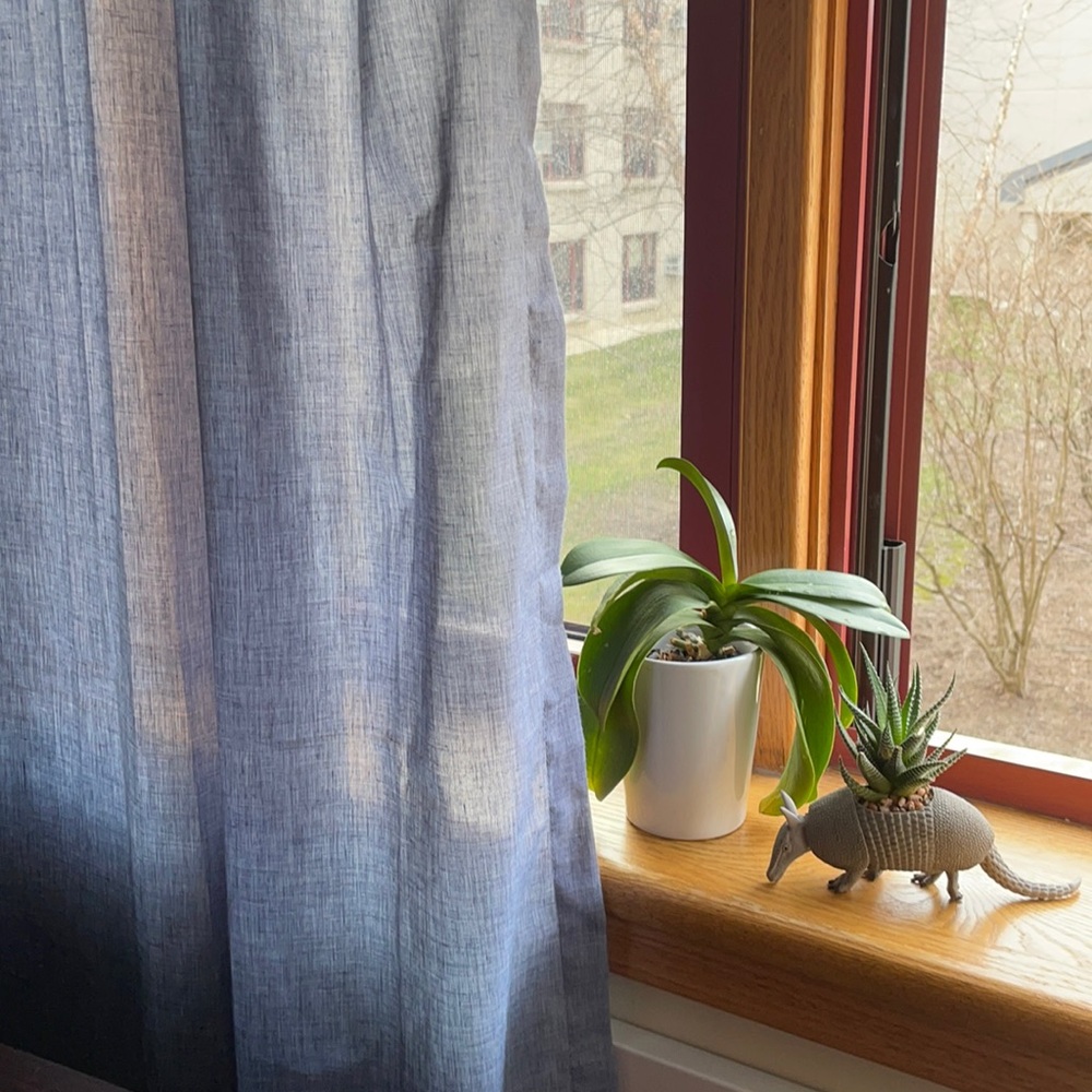 Two Blue chambray curtains